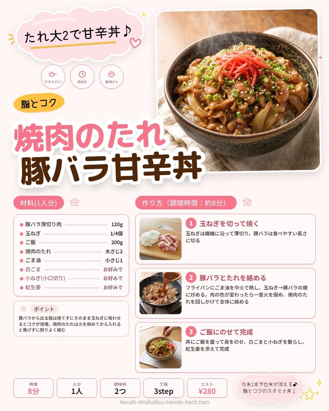 焼肉のたれ豚バラ甘辛丼 シェア用画像