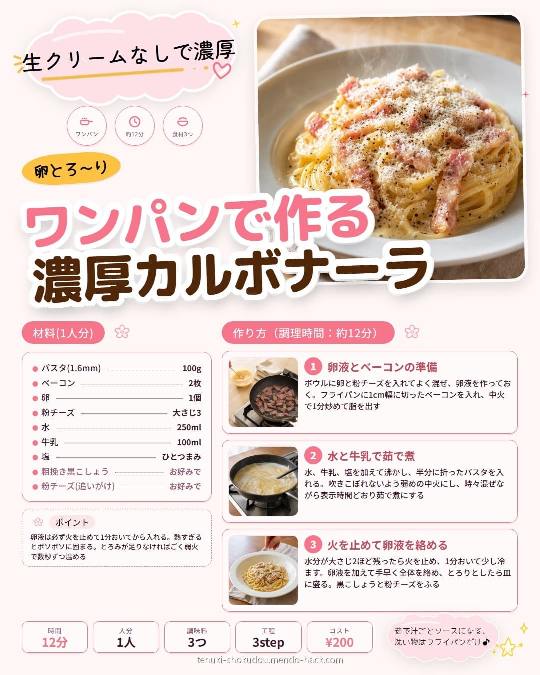 ワンパンで作る濃厚カルボナーラ シェア用画像