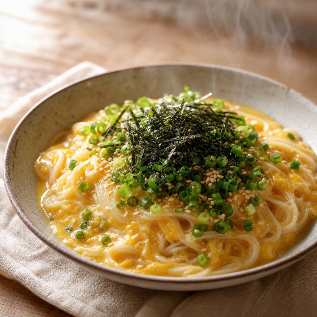 めんつゆで作るとろ卵釜玉そうめん
