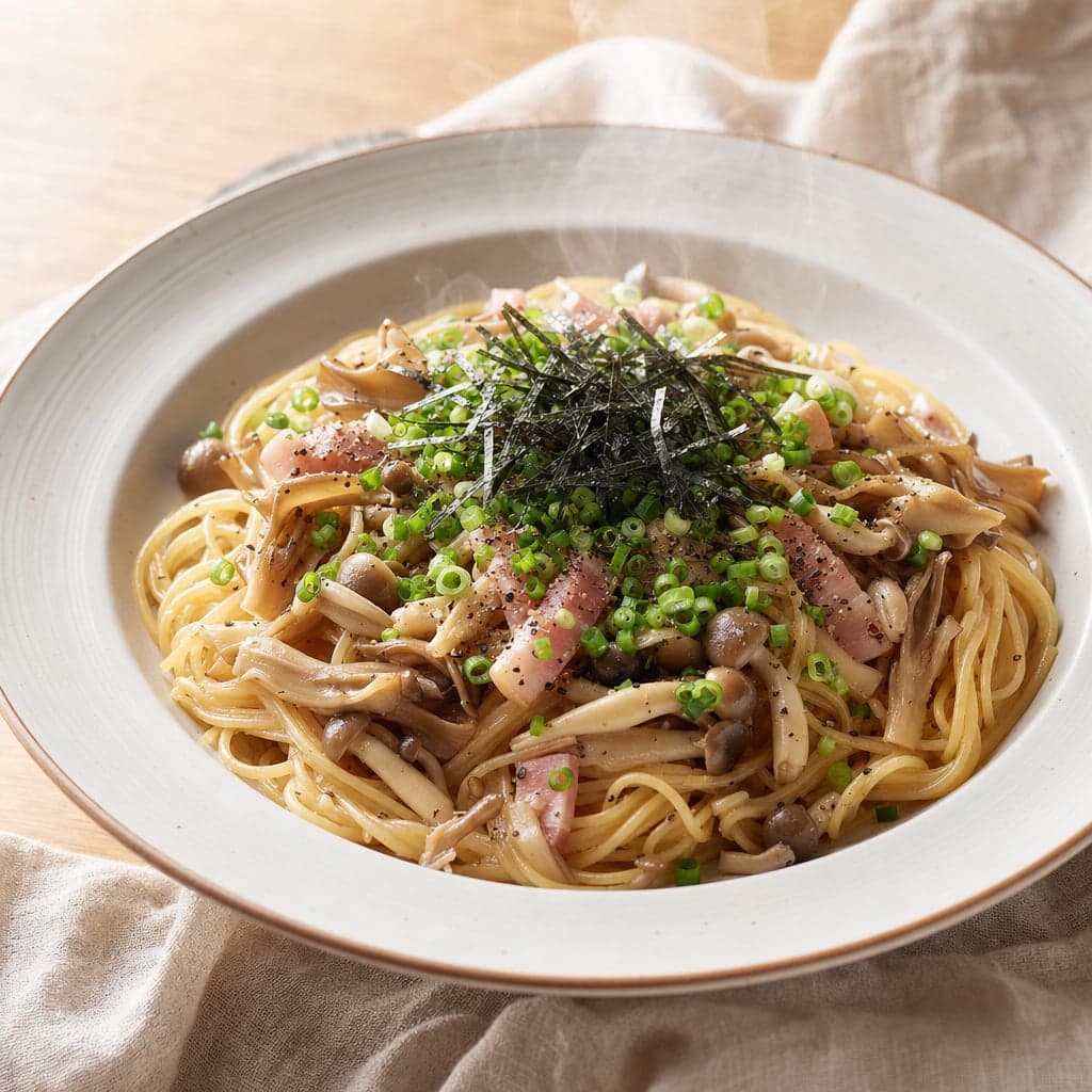 ワンパンめんつゆきのこ和風パスタ