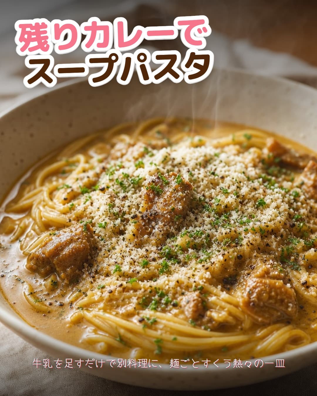 残りカレーで作るまろやかスープパスタ