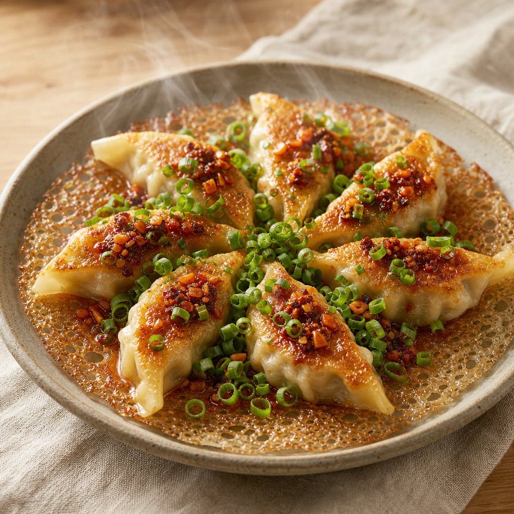 冷凍餃子で作る食べるラー油がけ羽根つき餃子